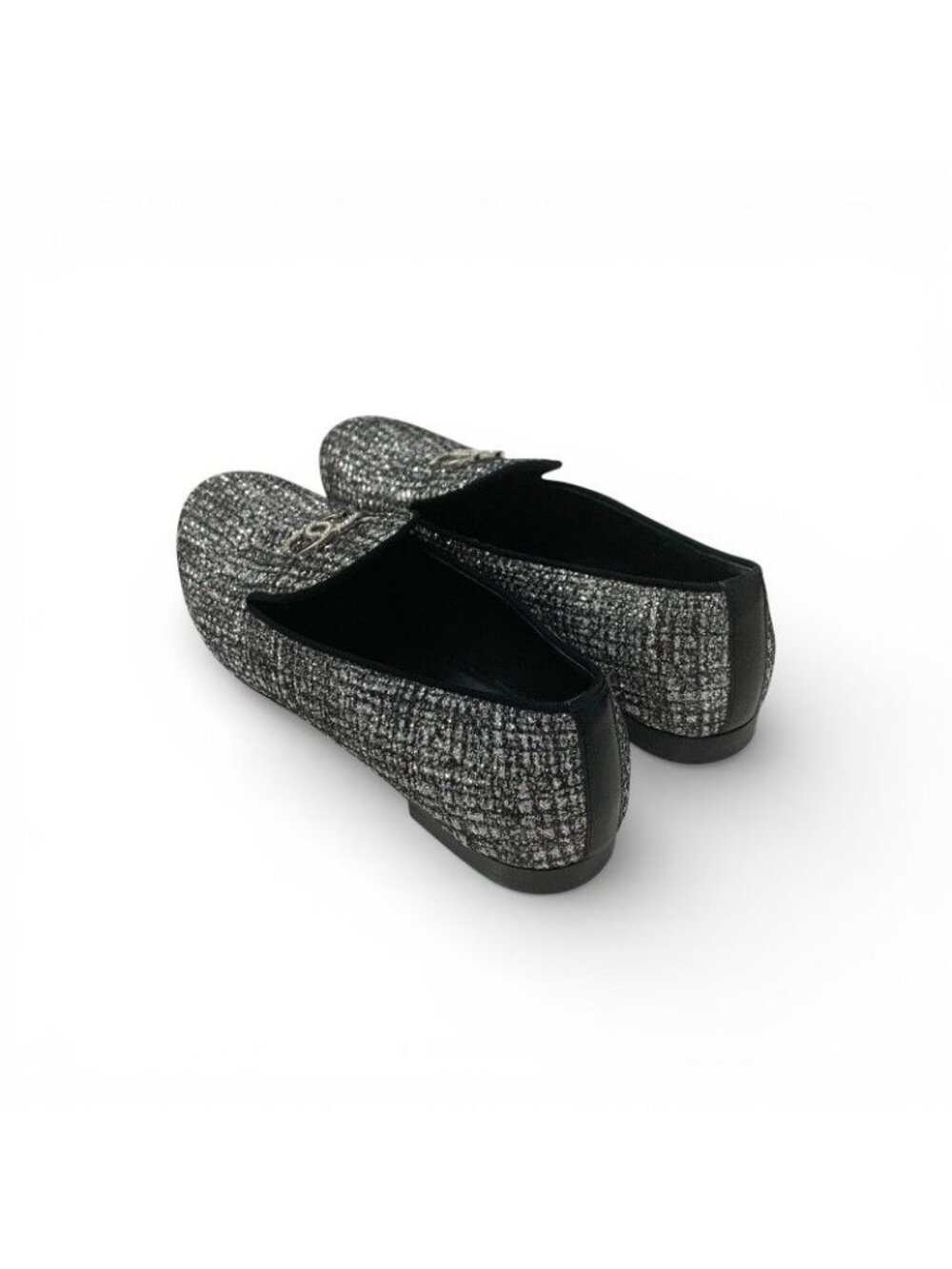 Chanel Flat Shoes Fabric Leather Silver Black Opera CC Logo - Picture 4 of 10